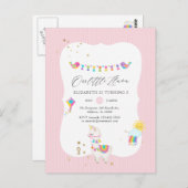 モダンなリャマの3歳の誕生日パーティー ポストカード (正面/裏面)