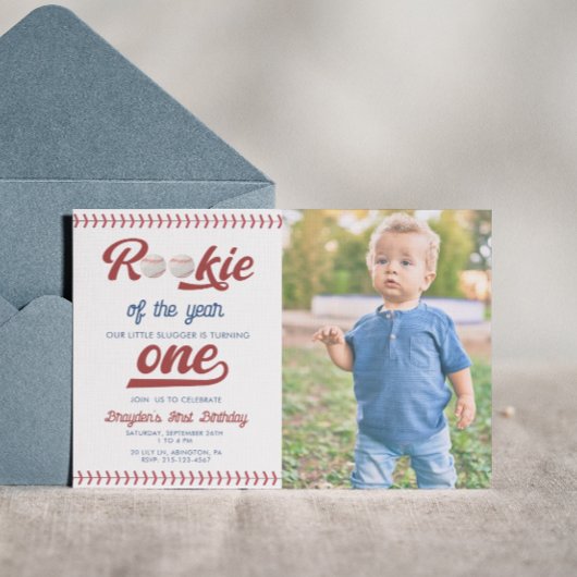 モダンなルーキーの年の写真 野球の誕生日 招待状