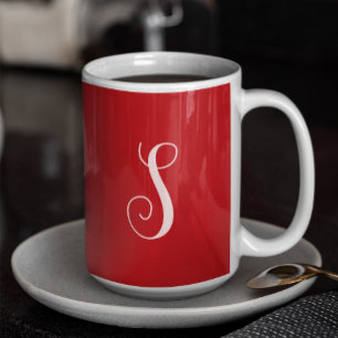 モダンなレッドシックでスタイリッシュなカスタムモノグラム コーヒーマグカップ
