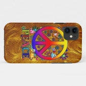 モダンなレトロのピースサインの文字の鳥及び花 Case-Mate iPhoneケース (裏面(横))