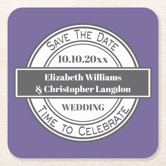 モダンなレトロのロゴの結婚式の保存日付のコースター スクエアペーパーコースター (正面)