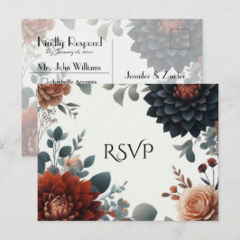 モダンなレトロ秋の花ウェディングRSVP インビテーションポストカード