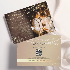 モダンなレトロ風の結婚式の招待状 写真とQRコード入り 招待状