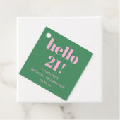 モダンなレトロ風 ピンク グリーン 21歳の誕生日 フェイバータグ (インサイチュ)