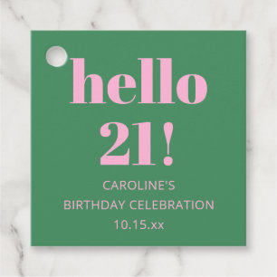 モダンなレトロ風 ピンク グリーン 21歳の誕生日 フェイバータグ