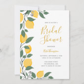 モダンなレモンと葉のカリグラフィー ブライダルシャワー 招待状 (正面)