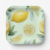 モダンなレモンイエローの花のスクリプト ブライダルシャワー ペーパープレート (正面)