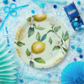 モダンなレモンイエローの花柄スクリプトのブライズシャワー ペーパープレート (パーティー)