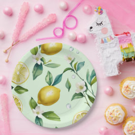 モダンなレモンイエローの花柄スクリプトのブライズシャワー ペーパープレート