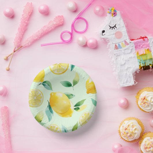 モダンなレモンイエローの花柄スクリプトのブライズシャワー ペーパーボウル (パーティー)