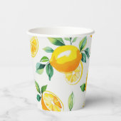 モダンなレモンイエローの花柄スクリプトスタイルのブライズシャワー 紙コップ (裏面)