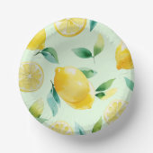 モダンなレモンイエローの花柄スクリプト ブライダルシャワー ペーパーボウル (正面)