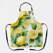 モダンなレモン ブルー フラワースクリプト ブライズシャワー エプロン (正面)