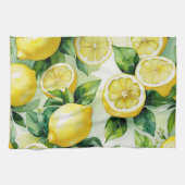 モダンなレモン ブルー フラワースクリプト ブライズシャワー キッチンタオル (横)