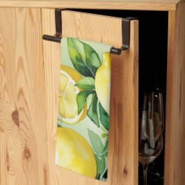 モダンなレモン ブルー フラワースクリプト ブライズシャワー キッチンタオル