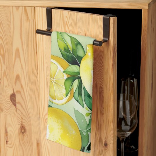 モダンなレモン ブルー フラワースクリプト ブライズシャワー キッチンタオル (三つ折り)