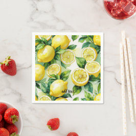 モダンなレモン ブルー フラワースクリプト ブライズシャワー スタンダードカクテルナプキン