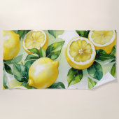モダンなレモン ブルー フラワースクリプト ブライズシャワー ビーチタオル (正面)