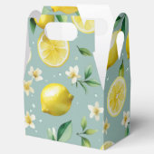 モダンなレモン ブルー フラワースクリプト ブライズシャワー フェイバーボックス (オープン)