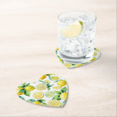モダンなレモン ブルー フラワースクリプト ブライズシャワー ペーパーコースター (インサイチュ)