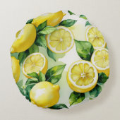 モダンなレモン ブルー フラワースクリプト ブライズシャワー ラウンドクッション (裏面)