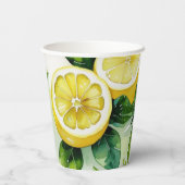 モダンなレモン ブルー フラワースクリプト ブライズシャワー 紙コップ (裏面)