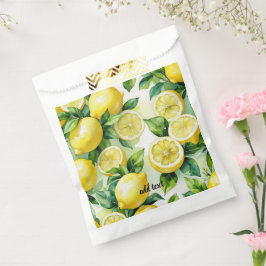 モダンなレモン ブルー フラワースクリプト ブライダルシャワー フェイバーバッグ