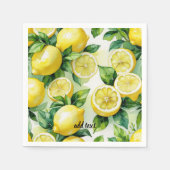 モダンなレモン ブルー 花柄 スクリプト ブライダル シャワー スタンダードカクテルナプキン (正面)