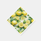 モダンなレモン ブルー 花柄 スクリプト ブライダル シャワー スタンダードカクテルナプキン (角)