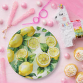 モダンなレモン ブルー 花柄 スクリプト ブライダル シャワー ペーパープレート (パーティー)