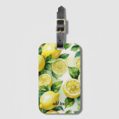 モダンなレモン ブルー 花柄 スクリプト ブライダル シャワー ラゲッジタグ (正面縦)