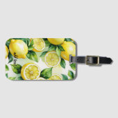 モダンなレモン ブルー 花柄 スクリプト ブライダル シャワー ラゲッジタグ (正面横)