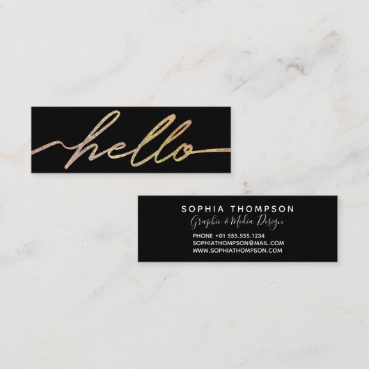 モダンなレーザー光線写真こんにちはの原稿の小型名刺 スキニー名刺 (正面/裏面)