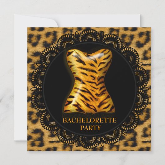 モダンなレースのアニマルプリント独身パーティー招待状 招待状 (正面)