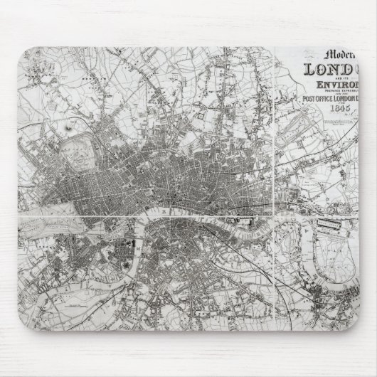 モダンなロンドンおよび周辺1854年の地図 マウスパッド (正面)