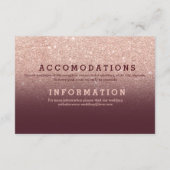 モダンなローズゴールドのグリッター バーガンディ 詳細 結婚式 エンクロージャーカード (裏面)