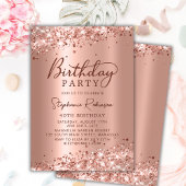 モダンなローズゴールドのグリッター メタル フォイル 40歳の誕生日 招待状