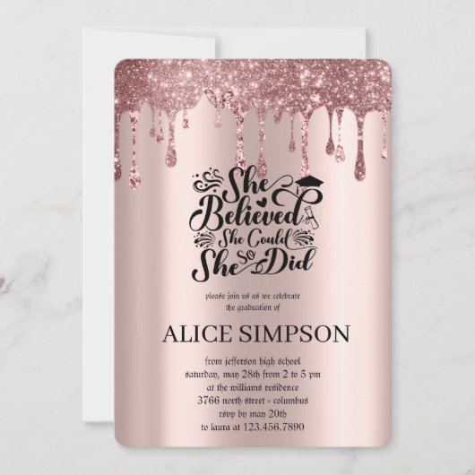 モダンなローズゴールドのシックでミニマルな写真の卒業証書 招待状 (正面)