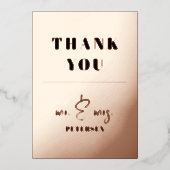 モダンなローズゴールドの箔押し2枚の写真 ウェディング サンクス 箔招待状 (正面)