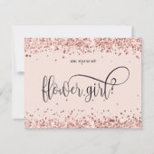 モダンなローズゴールドの輝き　あなたは私のフラワーガールになってくれる？ 招待状 (正面)