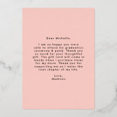 モダンなローズゴールド箔押しの洗練された卒業お礼カード 箔招待状 (裏面)