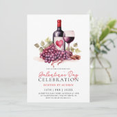 モダンなローズ ワイン シャンパン ガレンティーンズ デー パーティ 招待状 (スタンド正面)