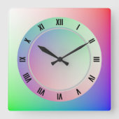モダンなローマ数字と楽しいパステルレインボーディスク スクエア壁時計 (正面)