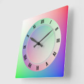 モダンなローマ数字と楽しいパステルレインボーディスク スクエア壁時計 (傾斜)
