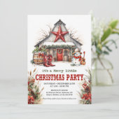 モダンなワイルドウェストの冬の納屋カウボーイブーツ 招待状 (スタンド正面)