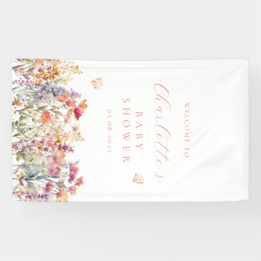 モダンなワイルドフラワーのベイビーシャワーウェルカム 横断幕 (横)