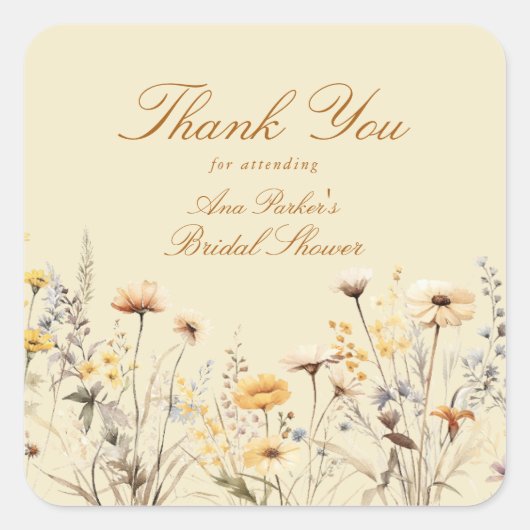 モダンなワイルドフラワーの愛が咲く感謝 スクエアシール (正面)