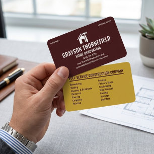 モダンなワインレッドのホームリノベーション専門家 名刺