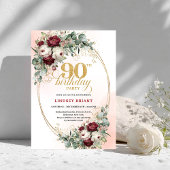 モダンなワインレッドの芍薬とグリーンを使った90歳の誕生日招待状 招待状