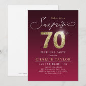 モダンなワインレッドゴールド 大人のサプライズ 70歳の誕生日 招待状 (正面/裏面)